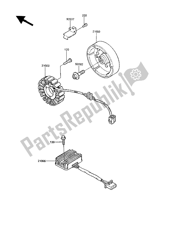 All parts for the Generator of the Kawasaki LTD 450 1989