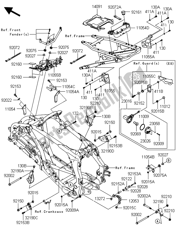 All parts for the Frame Fittings of the Kawasaki KFX 450R 2013