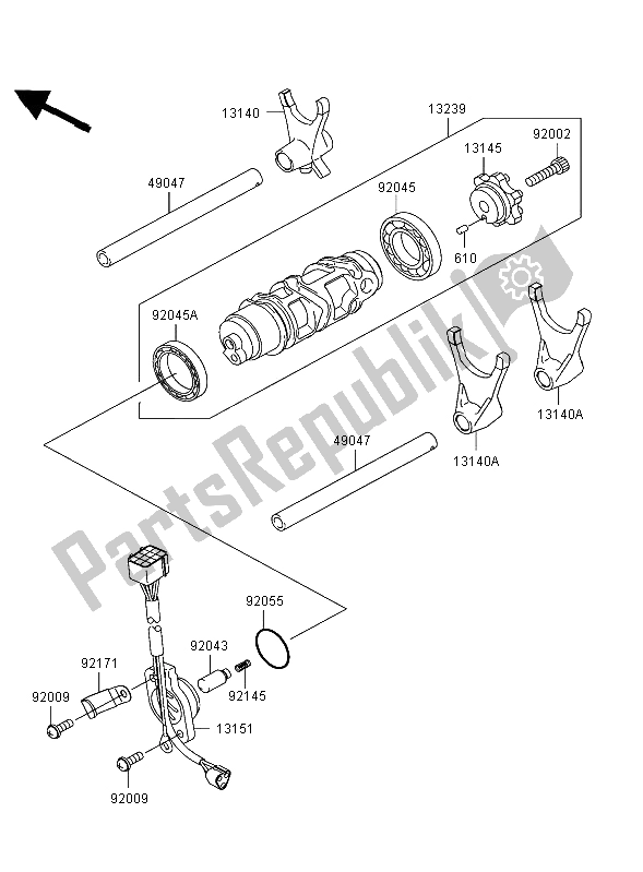 All parts for the Gear Change Drum & Shift Fork of the Kawasaki Ninja ZX 12R 1200 2004