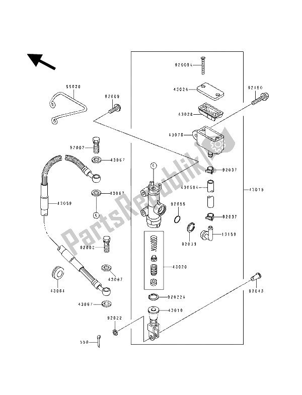 All parts for the Rear Master Cylinder of the Kawasaki KDX 125 1993