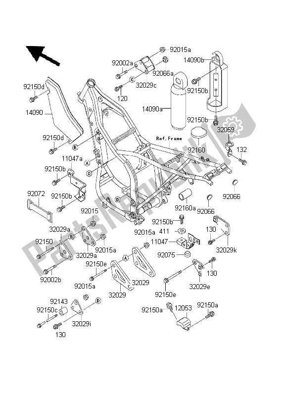 Tutte le parti per il Montaggi Della Struttura del Kawasaki KLX 650 1995