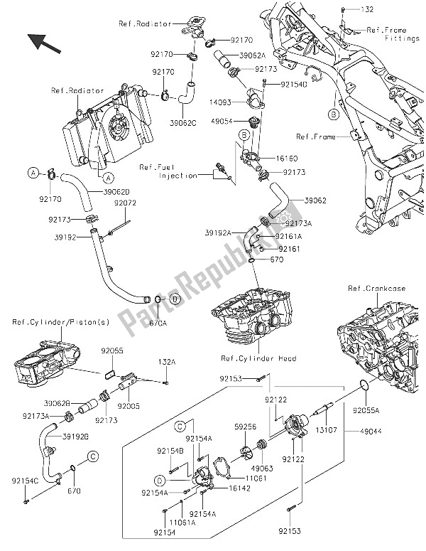 All parts for the Water Pipe of the Kawasaki Z 300 ABS 2016