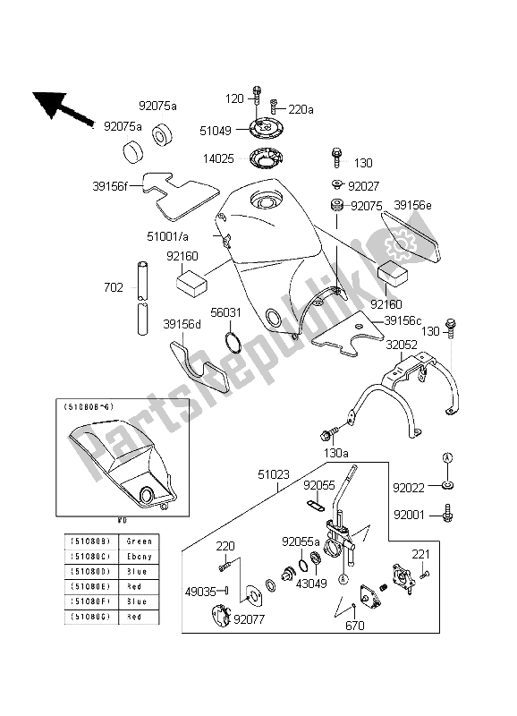 Alle onderdelen voor de Benzinetank van de Kawasaki KLE 500 1999