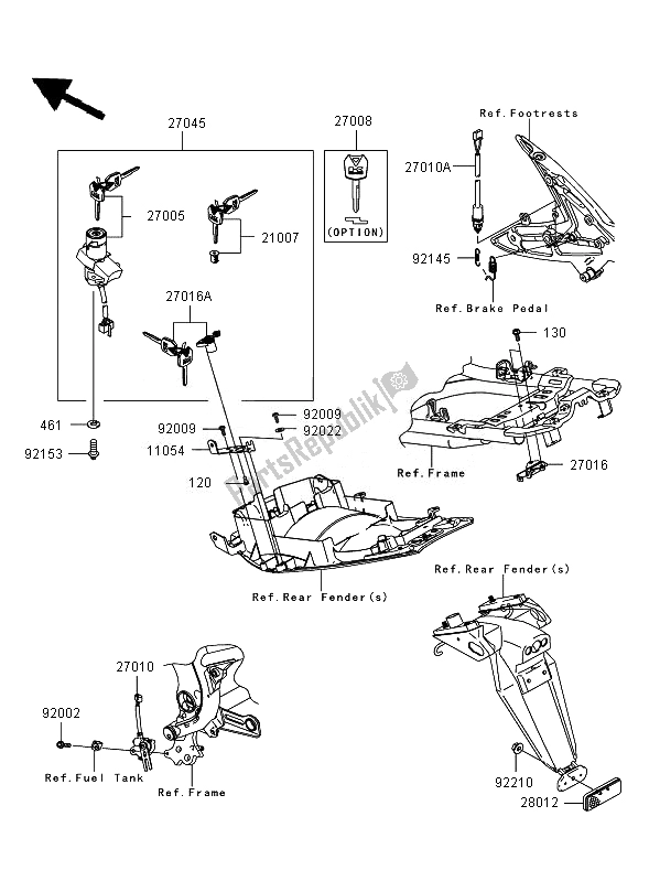 Toutes les pièces pour le Interrupteur D'allumage du Kawasaki ER 6F 650 2007