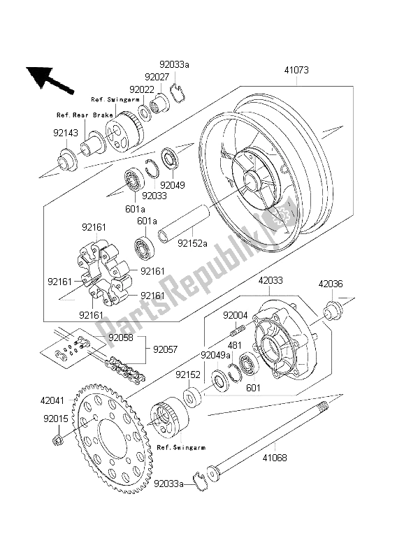 All parts for the Rear Hub of the Kawasaki ZRX 1200 2001