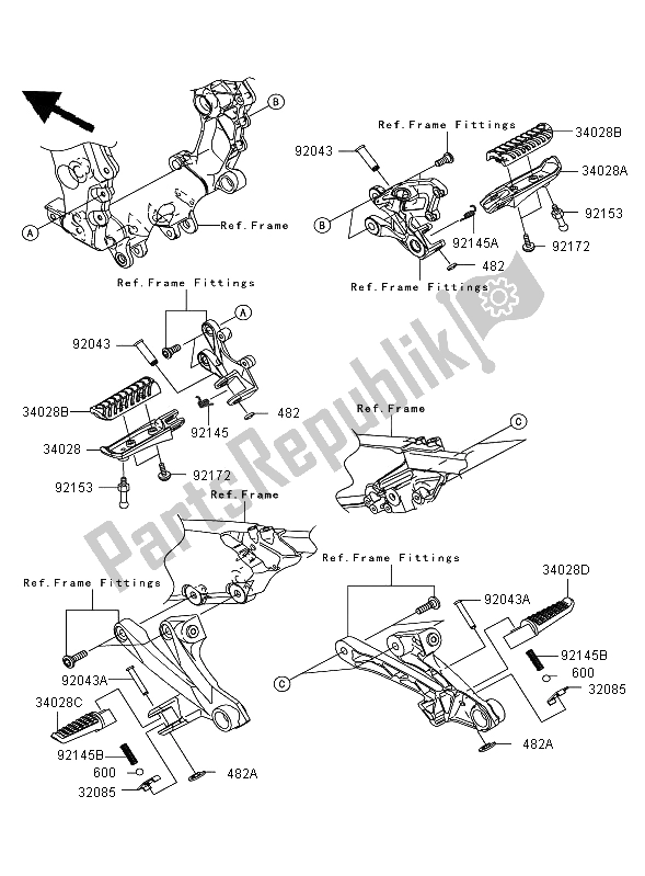 Alle onderdelen voor de Voetsteunen van de Kawasaki ZZR 1400 2006