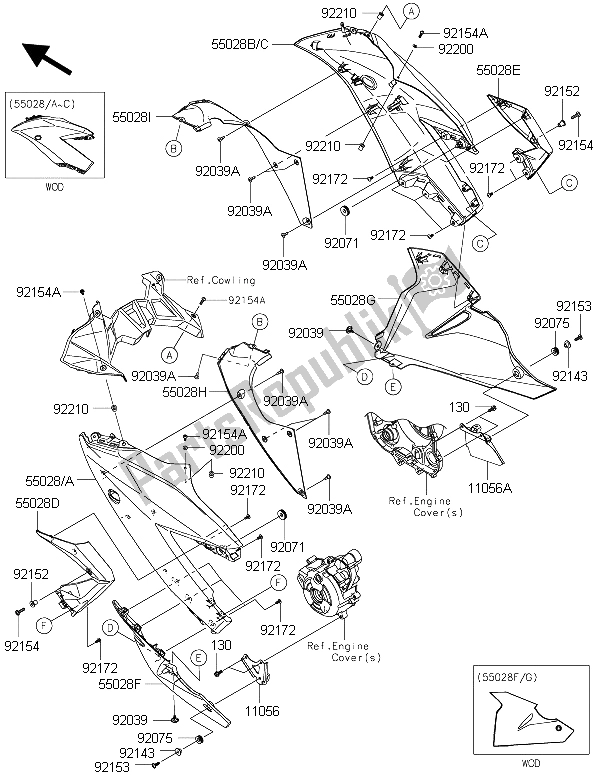 All parts for the Cowling Lowers of the Kawasaki Ninja 250 SL 2015