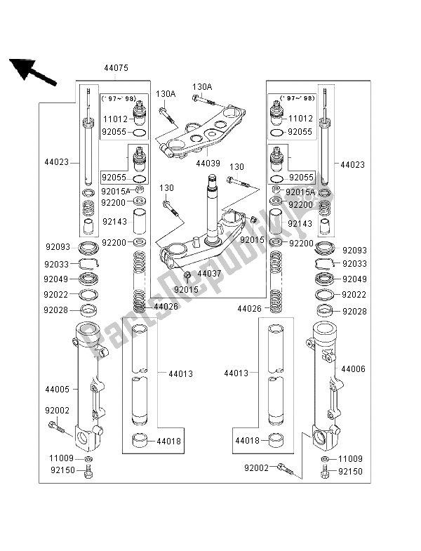 All parts for the Front Fork of the Kawasaki ZRX 1100 1997