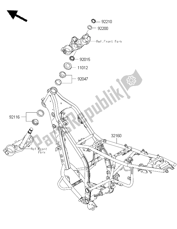 All parts for the Frame of the Kawasaki KLX 250 2015