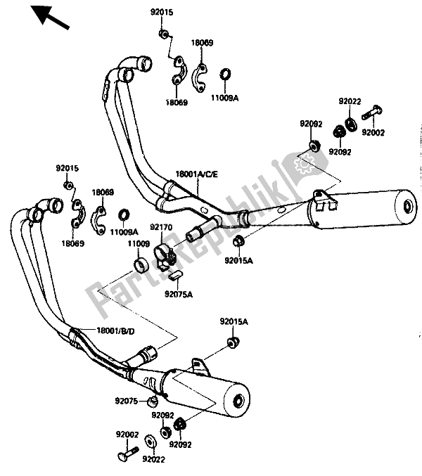 All parts for the Muffler of the Kawasaki ZX 10 1000 1988