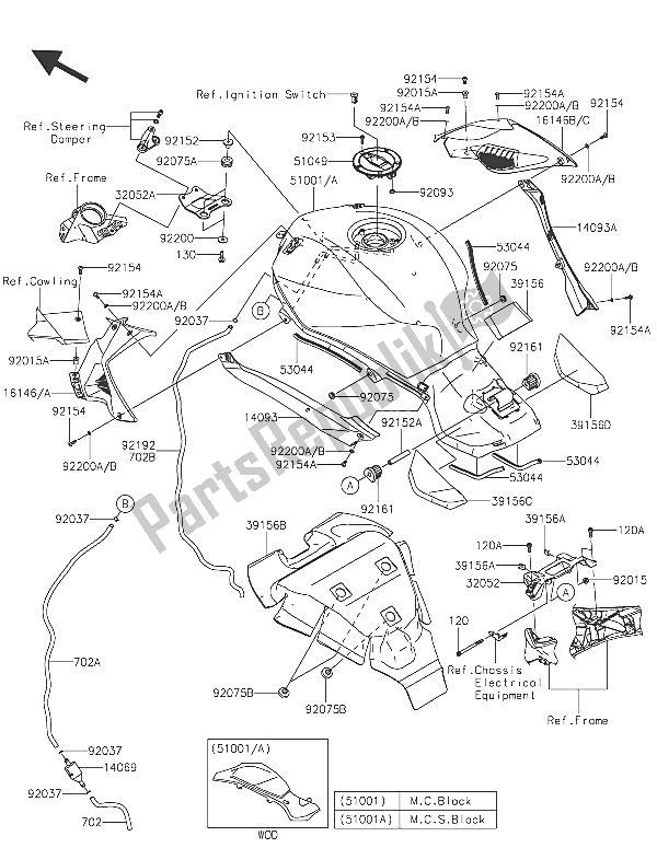 All parts for the Fuel Tank of the Kawasaki Ninja H2 1000 2016