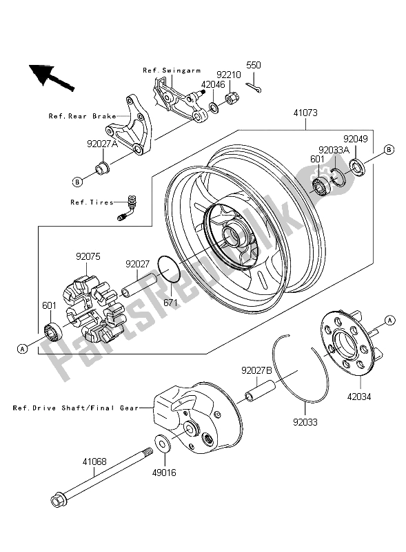 Toutes les pièces pour le Moyeu Arrière du Kawasaki VN 1600 Mean Streak 2004