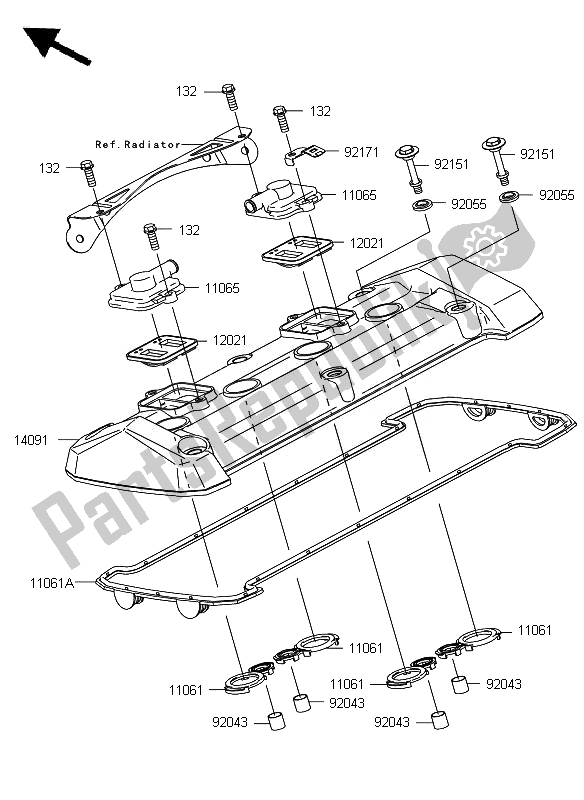 All parts for the Cylinder Head Cover of the Kawasaki Z 1000 2007