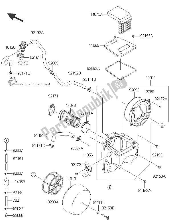 All parts for the Air Cleaner of the Kawasaki KLX 250 2016