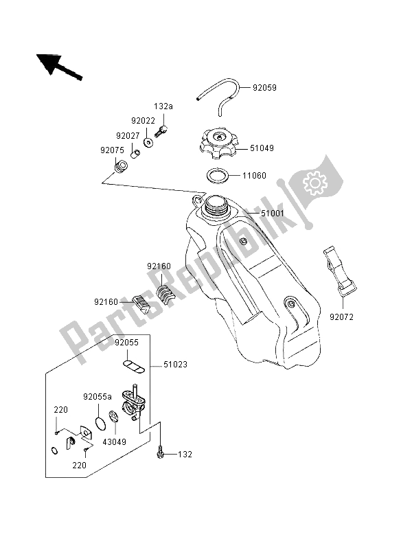 Alle onderdelen voor de Benzinetank van de Kawasaki KX 250 1996