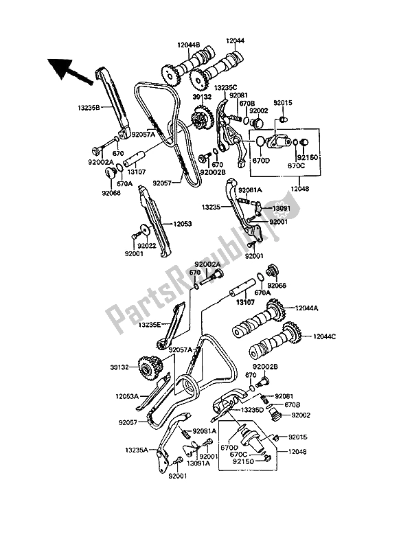 Todas as partes de árvore (s) De Cames E Tensor do Kawasaki VN 750 Twin 1994