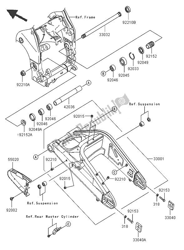 Todas las partes para Basculante de Kawasaki Ninja ZX 10R 1000 2005