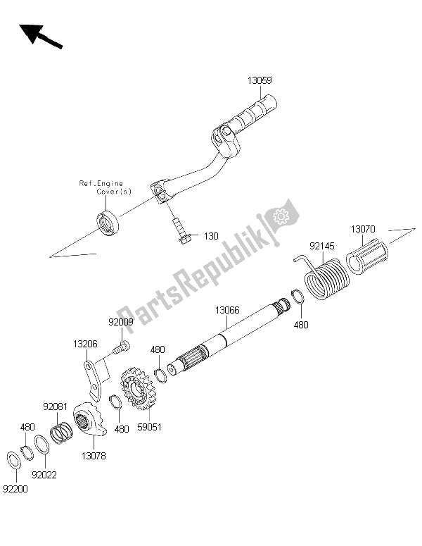 All parts for the Kickstarter Mechanism of the Kawasaki KLX 110 2015