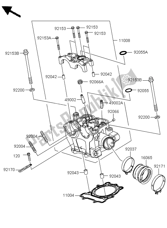 All parts for the Cylinder Head of the Kawasaki KX 250F 2011