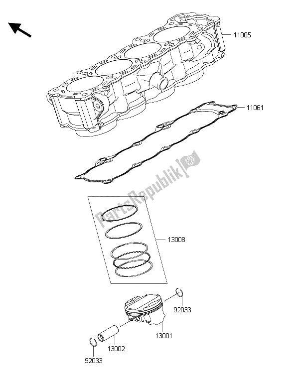 Alle onderdelen voor de Cilinder & Zuiger (s) van de Kawasaki Z 1000 ABS 2015