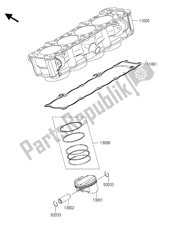 Tutte le parti per il Cilindro E Pistone del Kawasaki Z 1000 ABS 2015