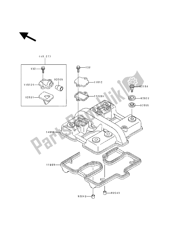 All parts for the Cylinder Head Cover of the Kawasaki KLE 500 1992