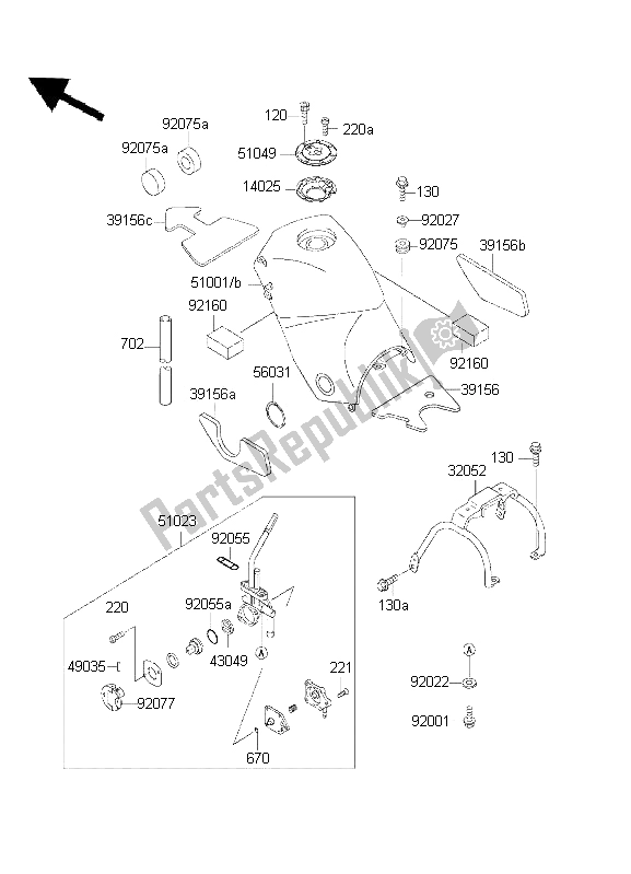 Toutes les pièces pour le Réservoir D'essence du Kawasaki KLE 500 2001