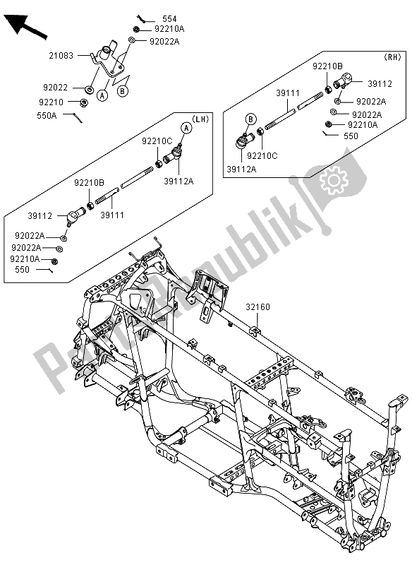 All parts for the Frame of the Kawasaki KVF 750 4X4 2012