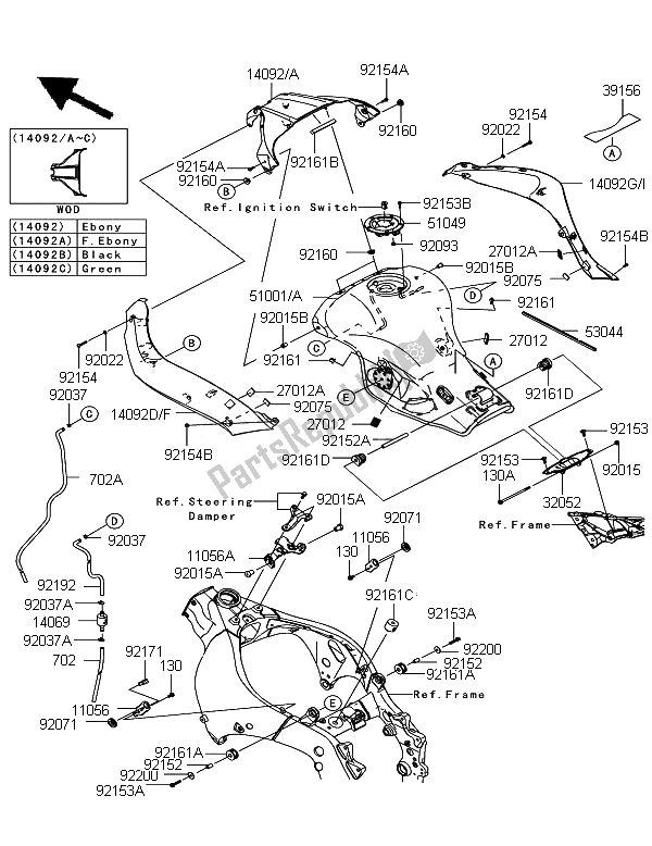 All parts for the Fuel Tank of the Kawasaki Ninja ZX 10R ABS 1000 2011