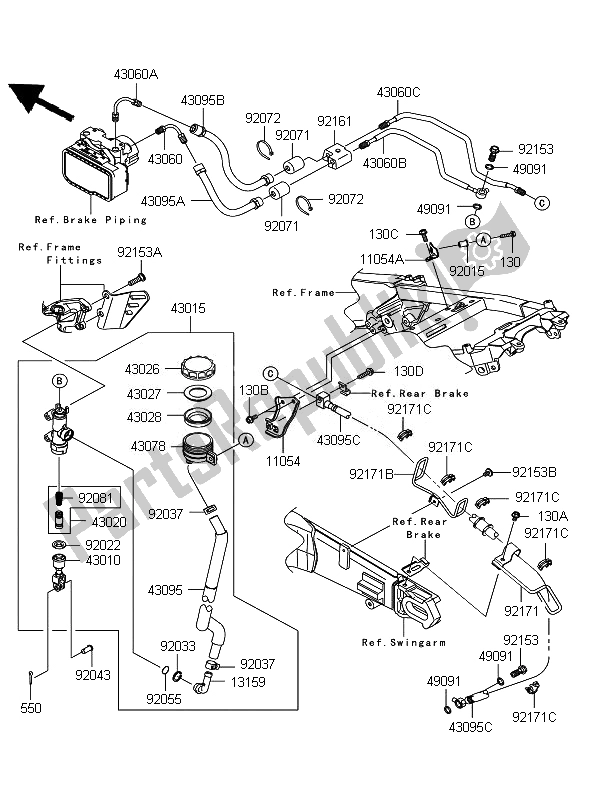 All parts for the Rear Master Cylinder of the Kawasaki ZZR 1400 ABS 2010