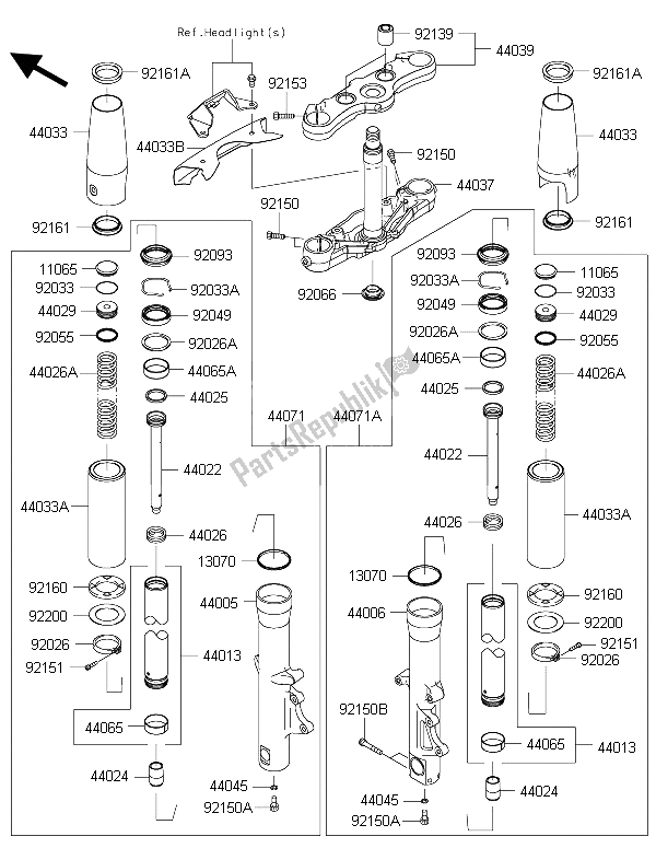 All parts for the Front Fork of the Kawasaki Vulcan 1700 Nomad ABS 2015