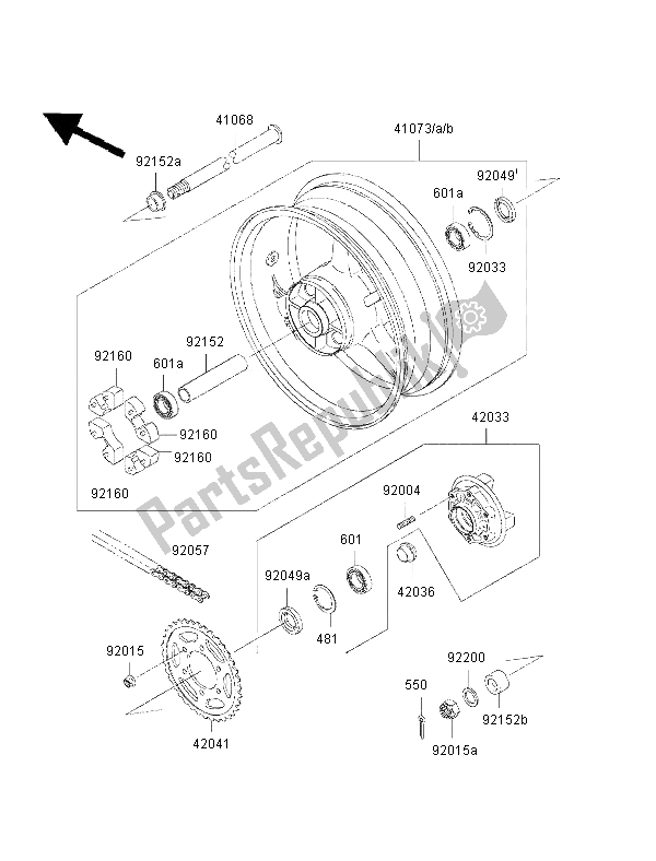 Todas as partes de Cubo Traseiro do Kawasaki Ninja ZX 6R 600 2002