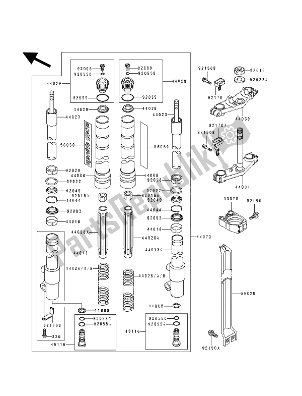 All parts for the Front Fork (lw) of the Kawasaki KX 80 SW LW 1994
