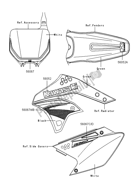 All parts for the Decals of the Kawasaki KX 250F 2007