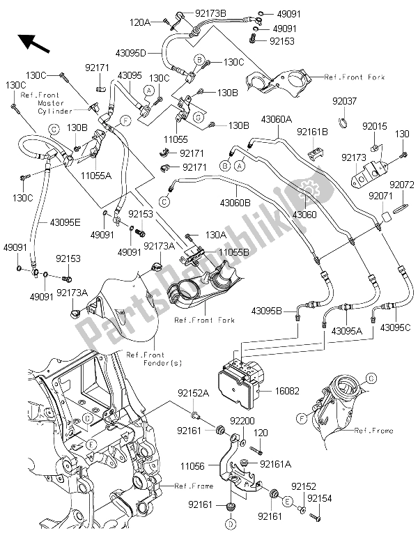 All parts for the Brake Piping of the Kawasaki 1400 GTR ABS 2015