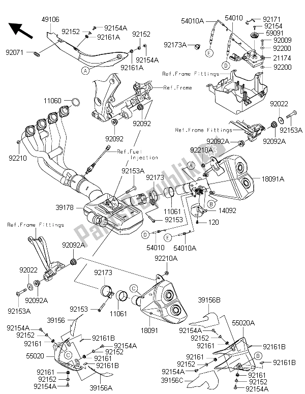 Alle onderdelen voor de Geluiddemper (s) van de Kawasaki Z 1000 2015