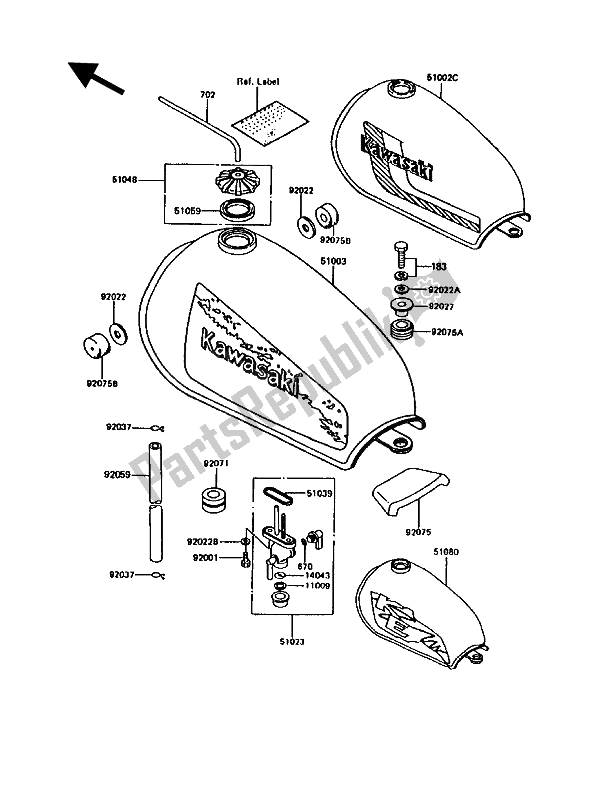 Tutte le parti per il Serbatoio Di Carburante del Kawasaki KE 100 1994