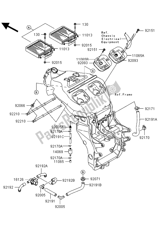 Alle onderdelen voor de Luchtfilter van de Kawasaki Ninja ZX 12R 1200 2004