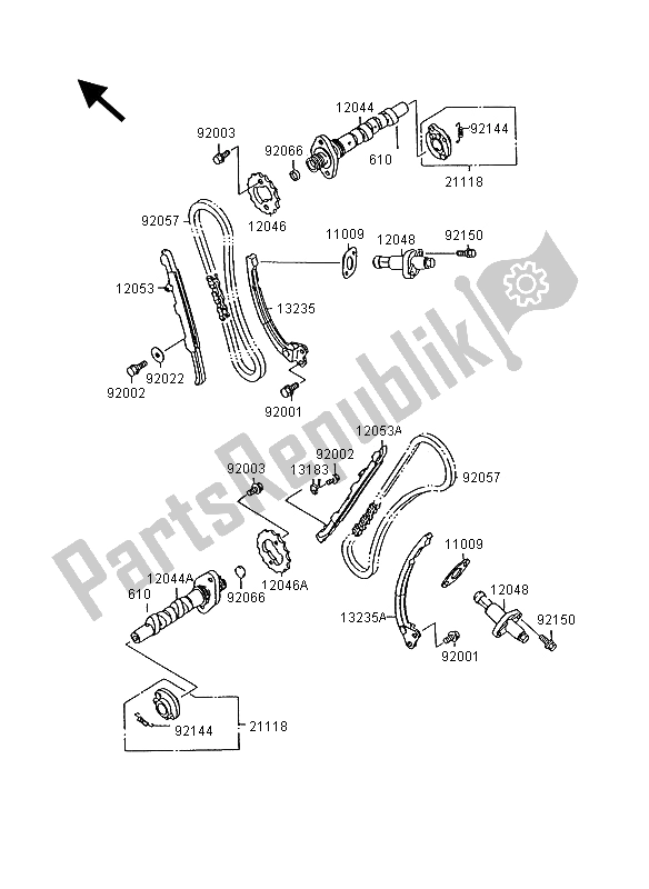 All parts for the Camshaft & Tensioner of the Kawasaki VN 15 1500 1995