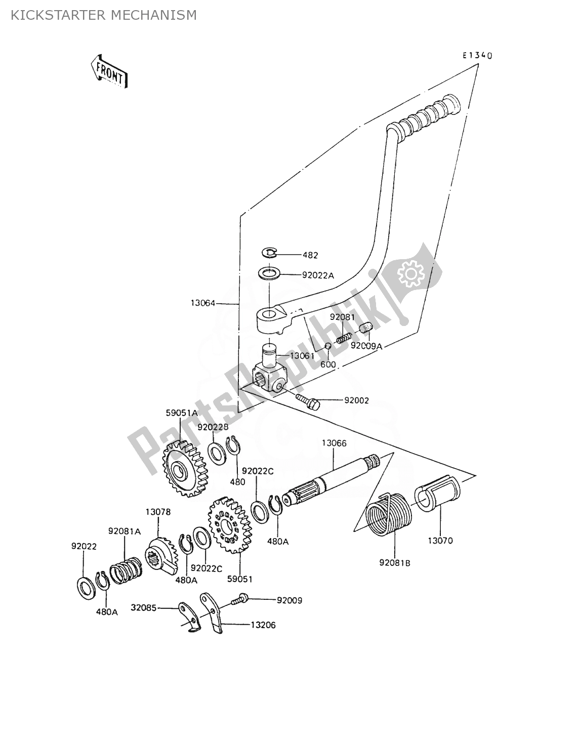 All parts for the Kickstarter Mechanism of the Kawasaki AR 80 1990