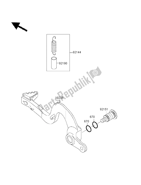 All parts for the Brake Pedal of the Kawasaki KX 250 2001