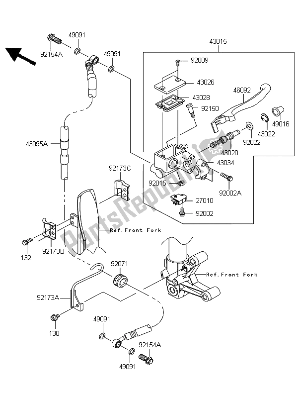 All parts for the Front Master Cylinder of the Kawasaki D Tracker 125 2012