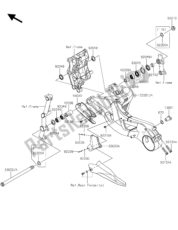 All parts for the Swingarm of the Kawasaki Ninja H2 1000 2015