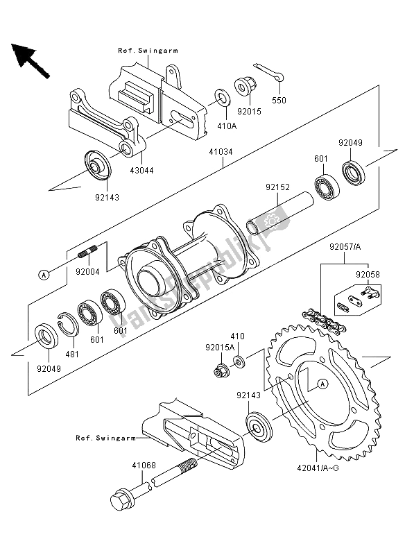 All parts for the Rear Hub of the Kawasaki KX 85 SW LW 2009