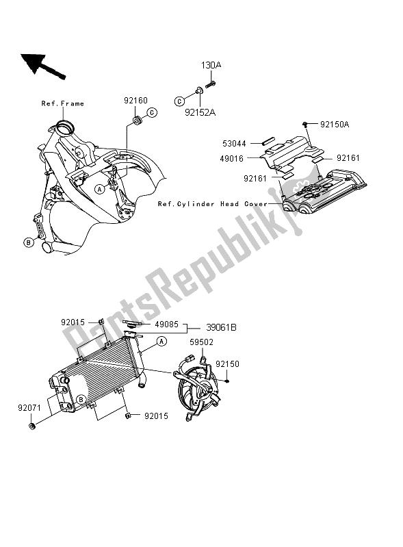 All parts for the Radiator of the Kawasaki ER 6N 650 2008