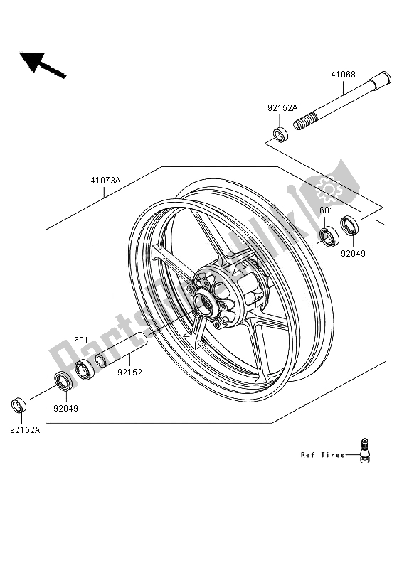 All parts for the Front Hub of the Kawasaki Versys ABS 650 2007
