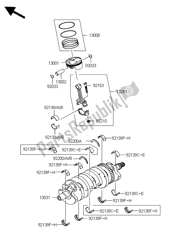 All parts for the Crankshaft & Piston of the Kawasaki Ninja ZX 6R 600 2008