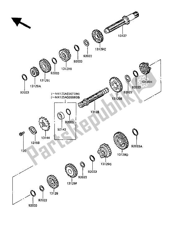 All parts for the Transmission of the Kawasaki KMX 125 1987