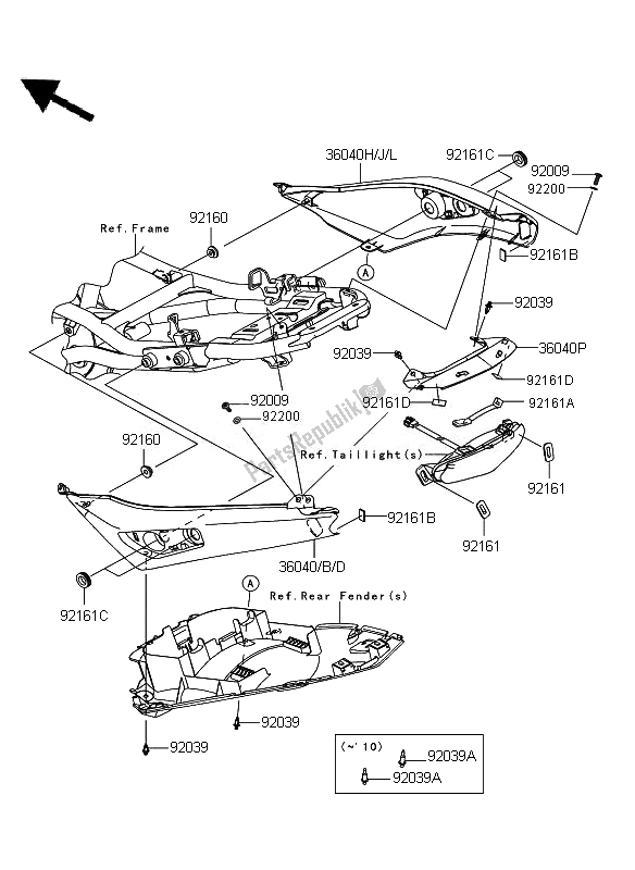 All parts for the Seat Cover of the Kawasaki ER 6F ABS 650 2010