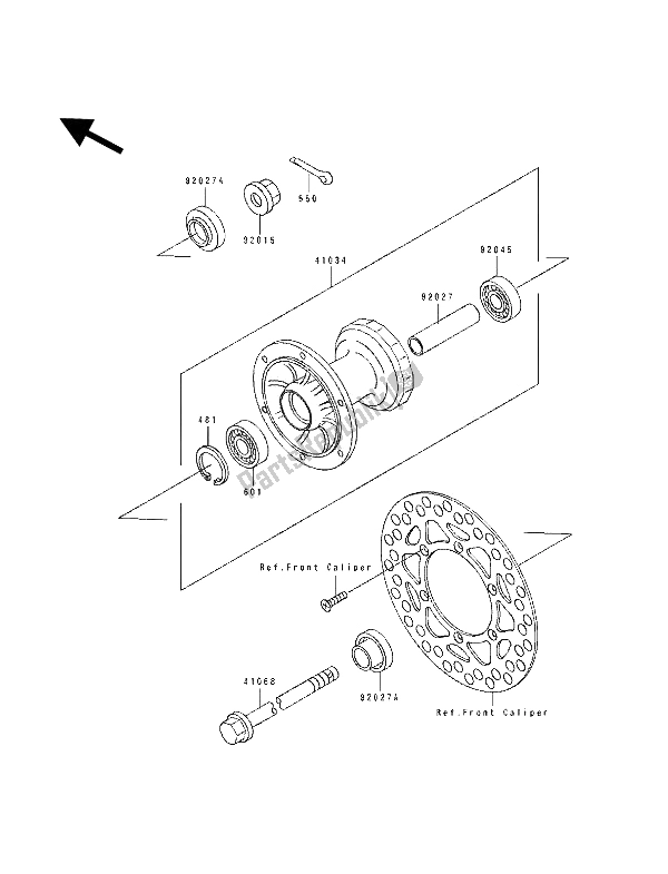 All parts for the Front Hub of the Kawasaki KX 100 1992